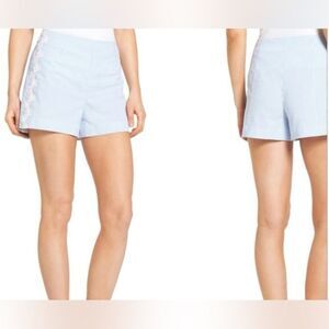 Draper James Women’s Blue & White Seersucker Floral Lace High Waisted Short